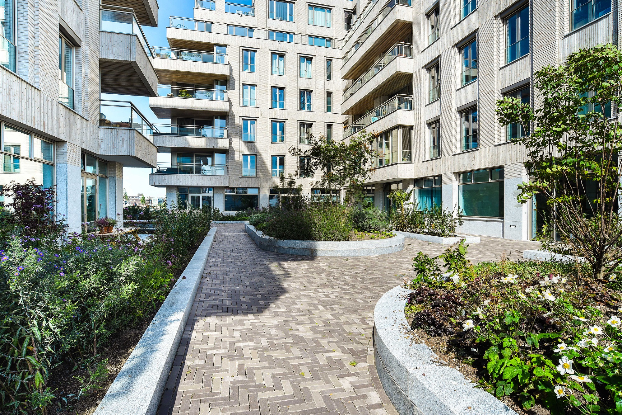 Inner garden of the new construction area Cruquius in Amsterdam